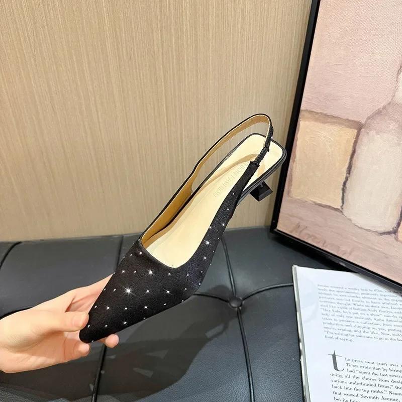 2025 New Style Sea Salt Pointed High Heels Sandals for Women Back Hollow Half Headed Single Shoes Fashion Versatile Casual Shoes