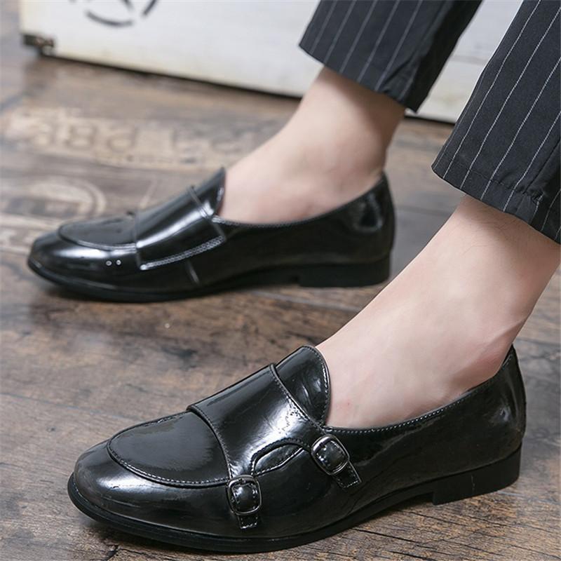 Gentleman New Wedding Dress Glossy Patent Leather Shoes For Men Classics Monk Strap Loafers Prom Homecoming Party Footwear
