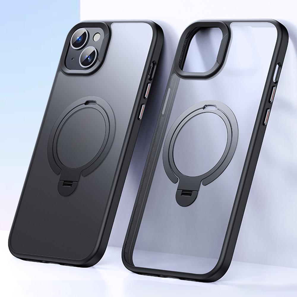 

For iPhone 15 Phone Case Kickstand Matte Back Cover Compatible with MagSafe Black