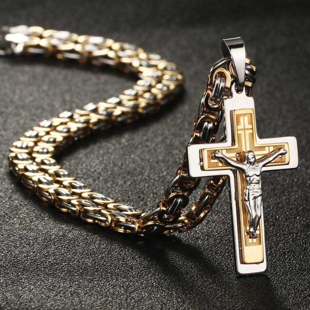 Diyalo Collane con Ciondoli Crocifisso Sacro di Gesù Cristo in Acciaio Inossidabile da Uomo Collane a Catena Lunga Ortodossa Gioielli per Ragazzi