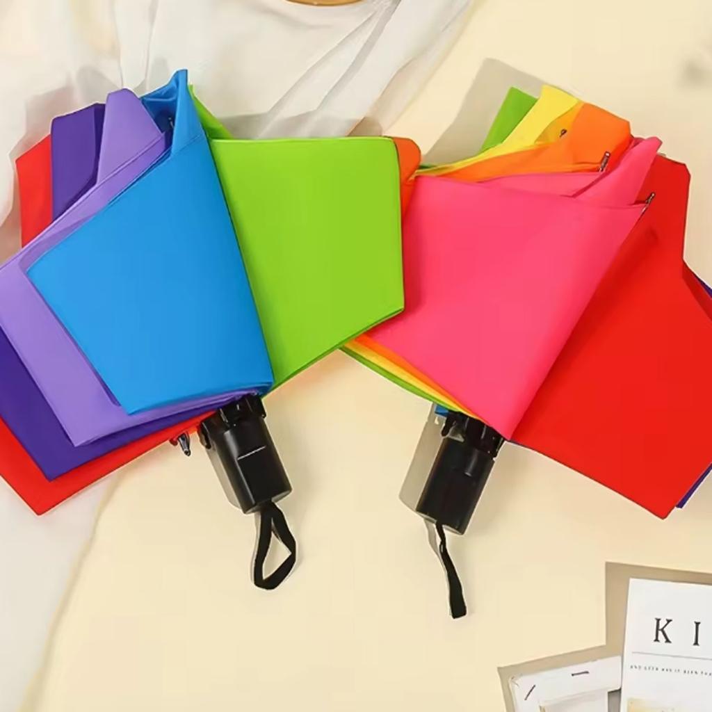 Větruodolný Skládací Deštník Ženy Muži Manuální Populární Duhový Třídílný Skládací Deštník Dospělí Děti Silný Odolný Deštník