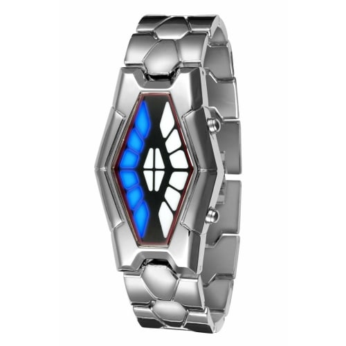 FANMIS Creative Fashion Blue LED Binary Digital Watch for Men, Stainless Steel with Silver Waterproof LED Backlight Bracelet, Silver, LED Binary Watch