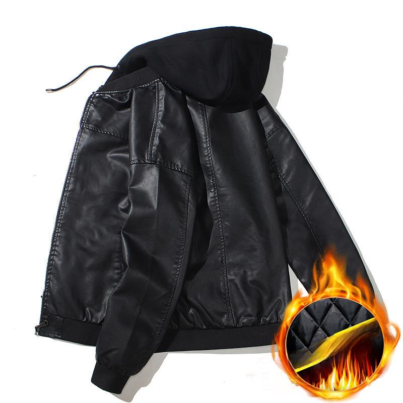 

Куртка из искусственной кожи с капюшоном Locomotiv Мужская молодежная кожаная куртка с капюшоном и утолщенной хлопковой курткой XXXL