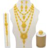 Set de bijuterii de culoare aurie din Dubai indian pentru femei Set de colier lung de mireasă, colier nigerian, bratara, cercei, seturi de inele