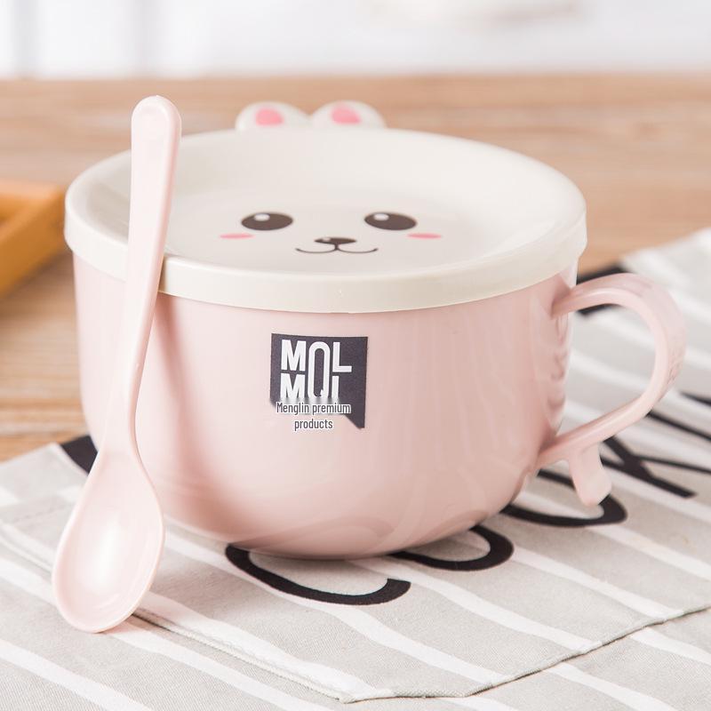 

Набор двухслойных мультяшных мисок для лапши в корейском стиле с крышкой и ложкой, большой вместимости, защищающий от ожогов