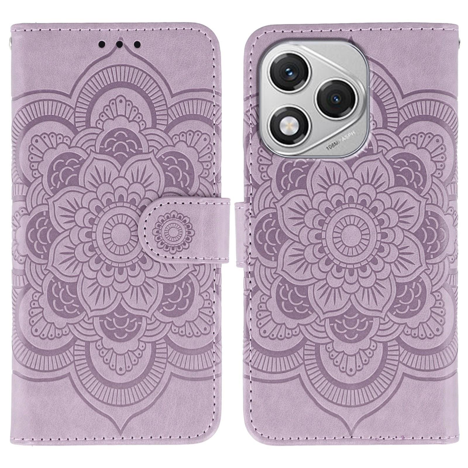 

For Honor 400 Lite Case PU Leather Mandala Imprinted Design Wallet Phone Cover Purple