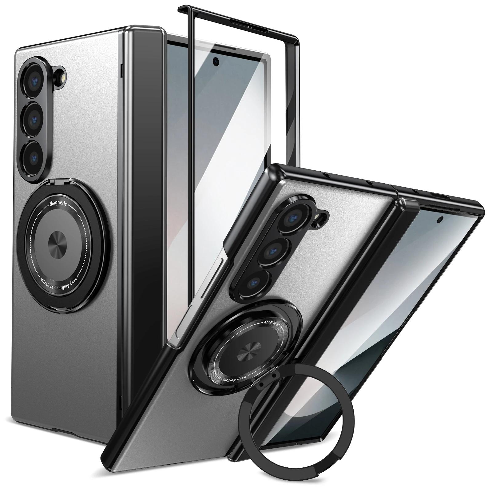 

Титановый металлический магнитный чехол для Samsung Galaxy Z Fold 6 5 4 3 алюминиевый сплав беспроводное зарядное устройство экран защитный складной чехол For Galaxy Z Fold 5&Only Case No Pen серебряный