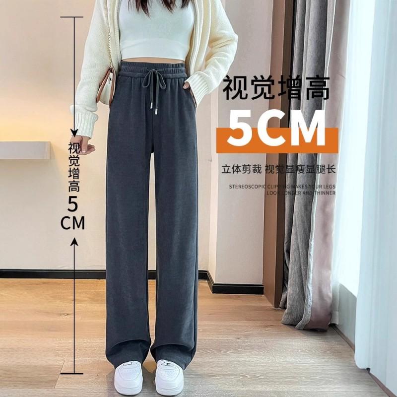 Warm Fleece Lined Wide Leg Trousers Women High Waist Straight Cut Slimming Plus Size Comfortable Casual Pants