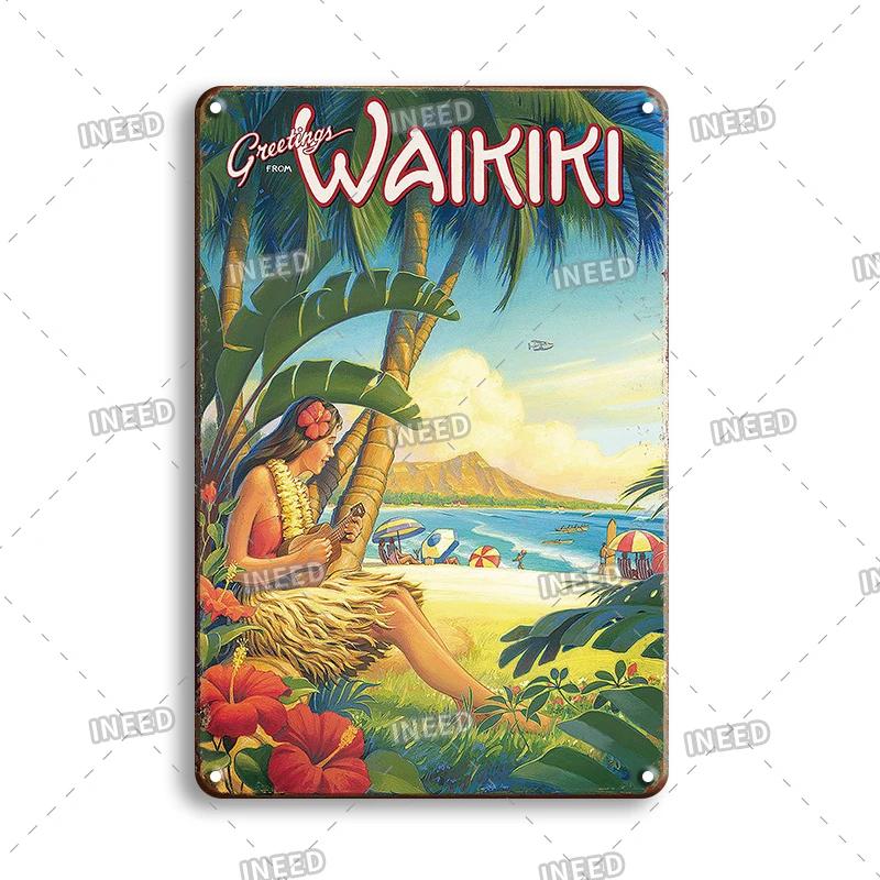 Funny Aloha Tiki Bar Tin Sign, Vintage Beach Bar, Pub Art, Wall Decor, Metal Plate, Retro Hawaii Beauty, Iron Painting Signs
