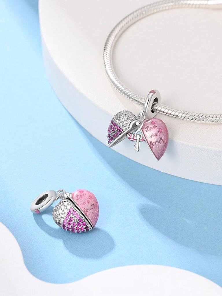 Charms Plata Sweet Diamond Heart Beads Charm Copper Plated Fit Charms Copperoriginal Bracelet For Jewelry Making Diy Charm