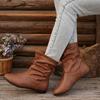 Fashion Pleated Design Slip-on Western Boots Woman Autumn Brown Black Pu Leather Ankle Booties Ladies Casual Round Toe Flat Botas