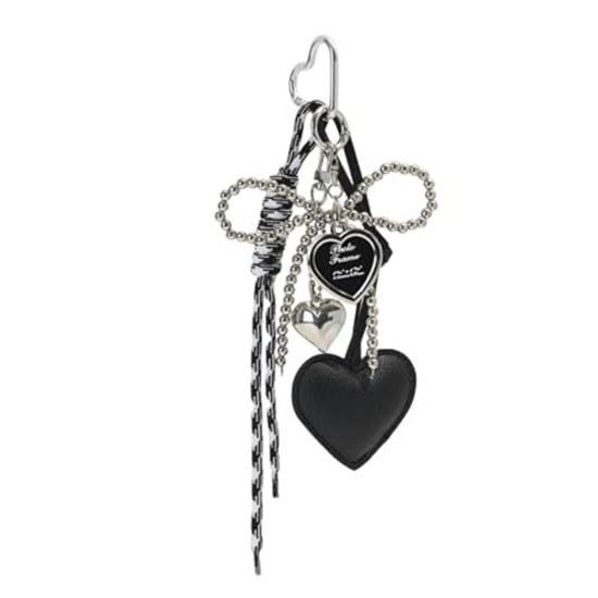 Lamerry bag charm decoration Y2K accessory heart ribbon key holder strap cute girly black pink