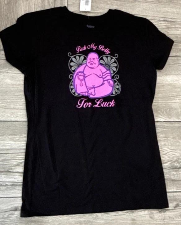 Rub my Belly for Luck Mommy 2-Be 100% Cotton T-shirt Mens Tees Top Size Medium Buddha S