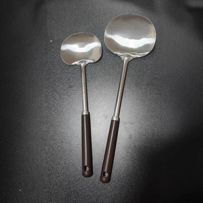Popular Stainless Steel Mushroom Shovel Imitation Walnut Handle Spatula Stir Fry Spoon Food Grade Household Set Mushroom Shovel
