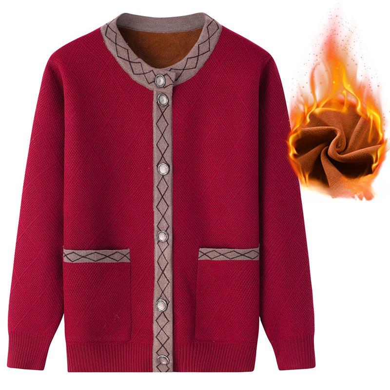 Autumn and Winter Sweater Jacket Middle-aged and Elderly Plus Velvet Thickening Mother Large Size Knitted Autumn and Winter Cardigan XXXXXL