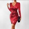 New Sexy Hip Wrap Fashion Collar Slit Solid Color Dress Women
