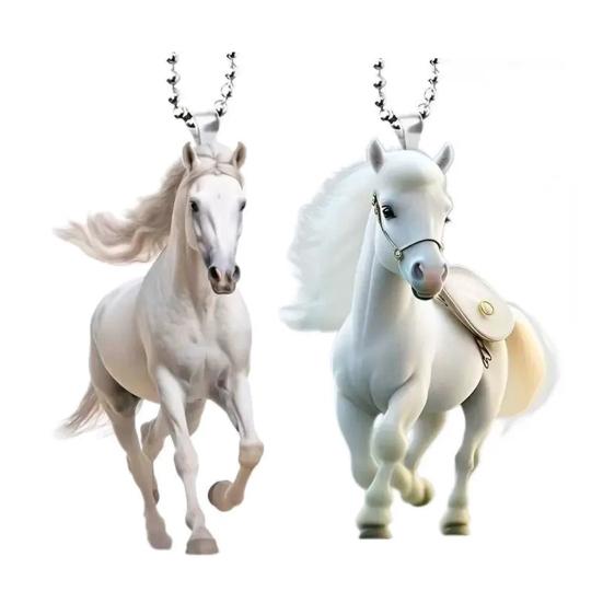 Yousheng White Horse Christmas Ornaments 2D Flat Acrylic Running Horse Car Rear View Mirror Charm Auto Hanging Pendant for Holiday Home Tree Decor
