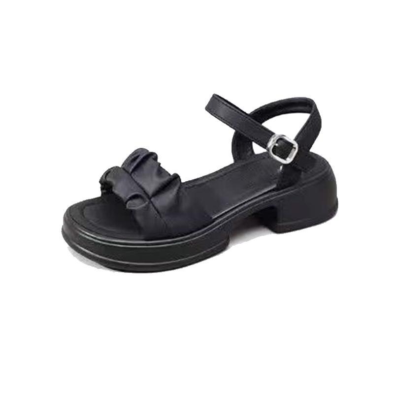 One-word sandals women's shoes are in stock, new summer models, simple style, medium heel, thick heel, one-word buckle shoes, fashionable and versatil