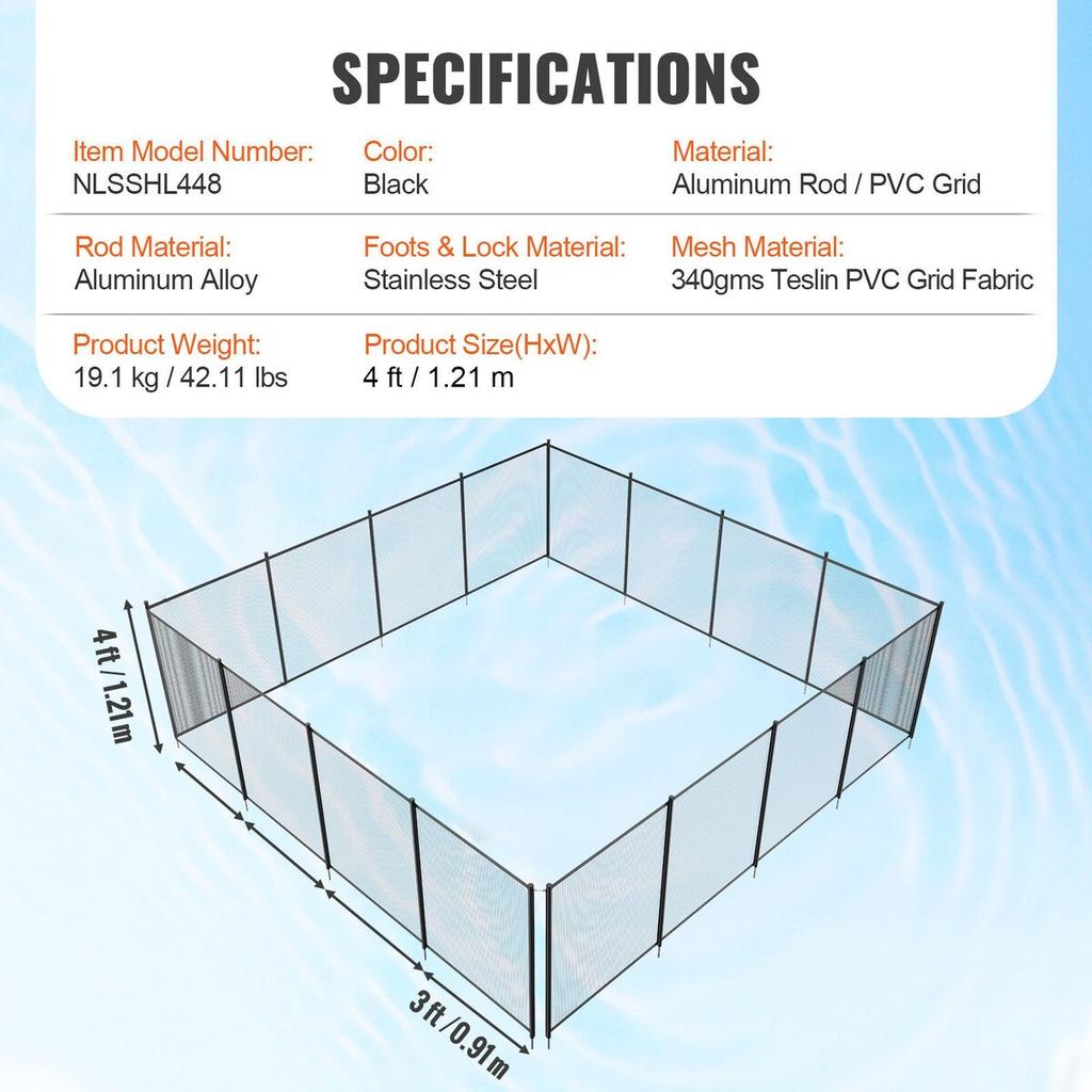 Pool Fence 4 X 48 FT Removable Pool Fences for Inground Pools Outdoor