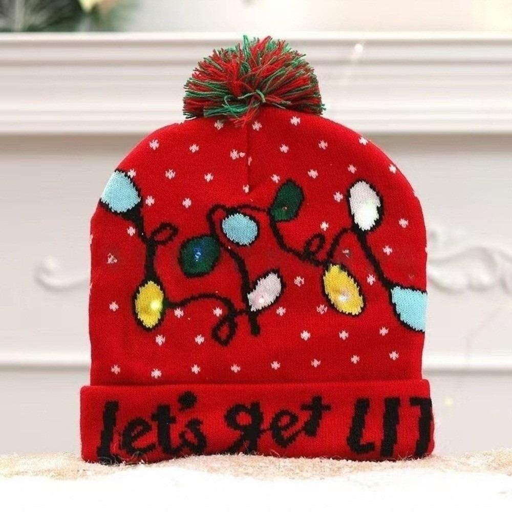 Ciepłe Zimowe Świąteczne Czapki LED Mikołaj Xmas Świecące Dzianinowe Czapki Kreskówkowe Kolorowe Rozświetlające Czapki Beanie Impreza Świąteczna