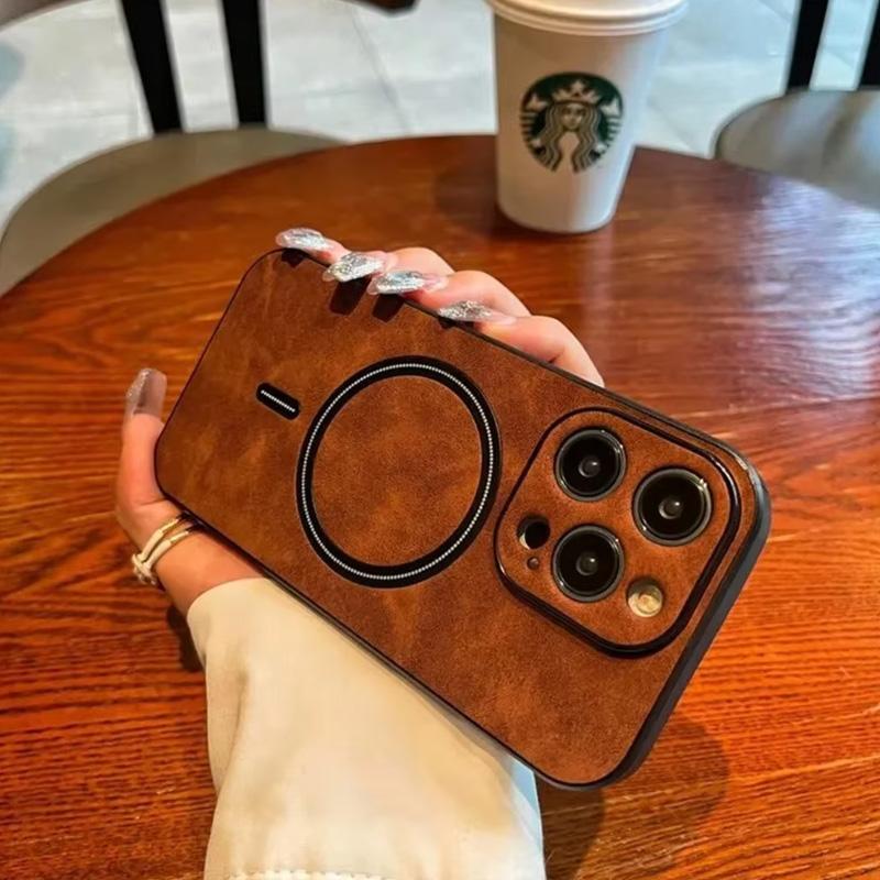 1Pc New Magnetic Iphone Case Luxury Retro Matte Leather Wireless Charge Case For Iphone 15 14 13 12 11 Pro Max Shockproof Cover