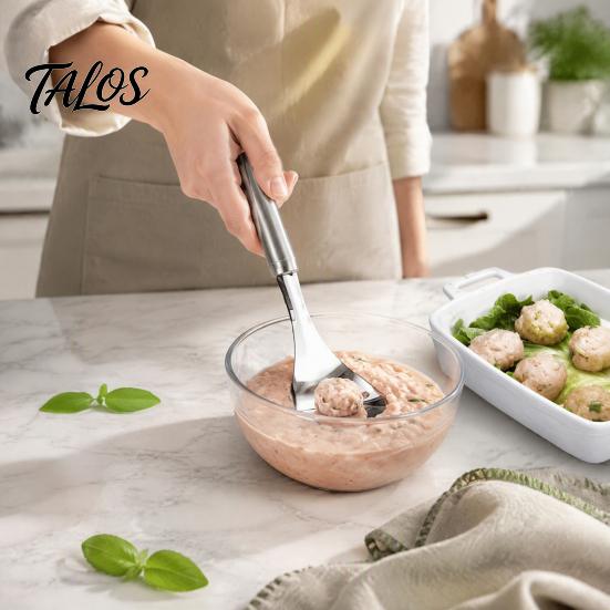 Nonstick Meatball Press Stainless Steel Maker, Manual Tool with Forming Spoon & Serving Set Scoop for Portioning Minced Beef Pork And Poultry Kitchen