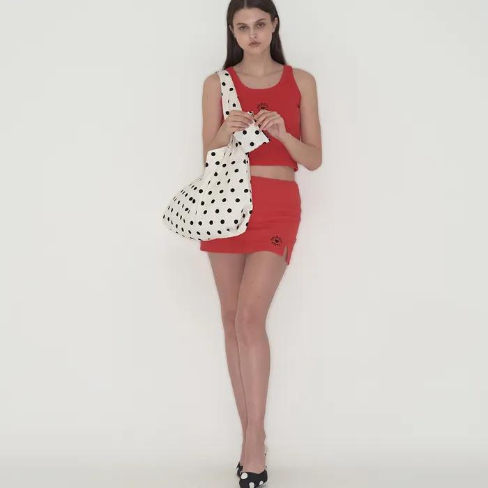Big hobo bag - White polka dot (Reversible) / Free pouch included