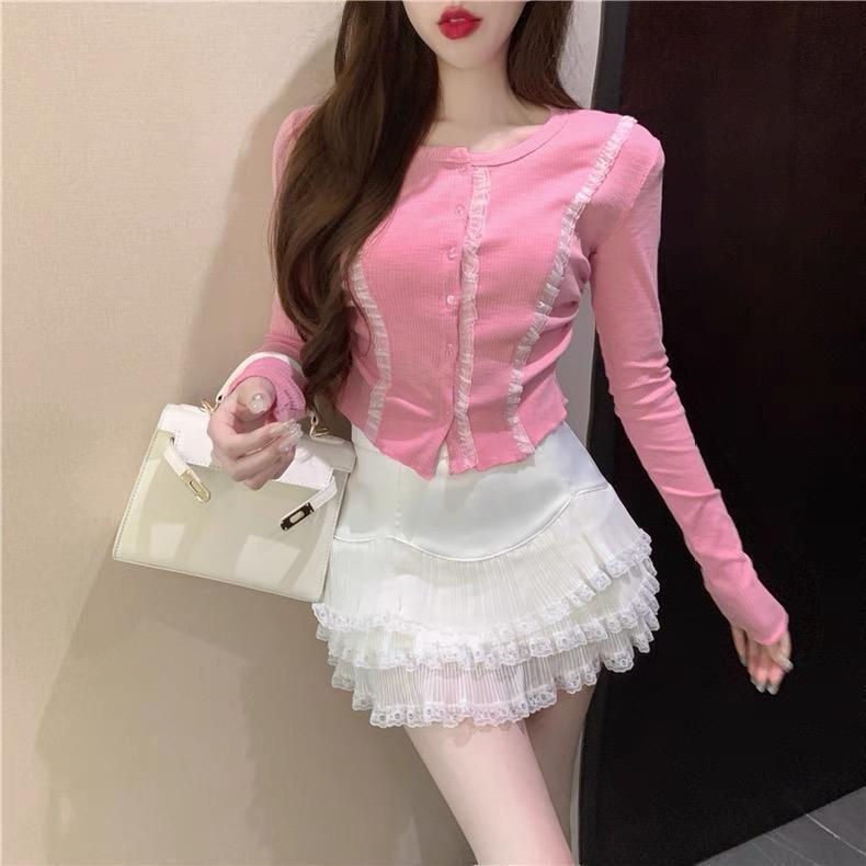 Cotton Blend Summer Womens Short Skirt With Lace Ruffle Hem For Casual Wear