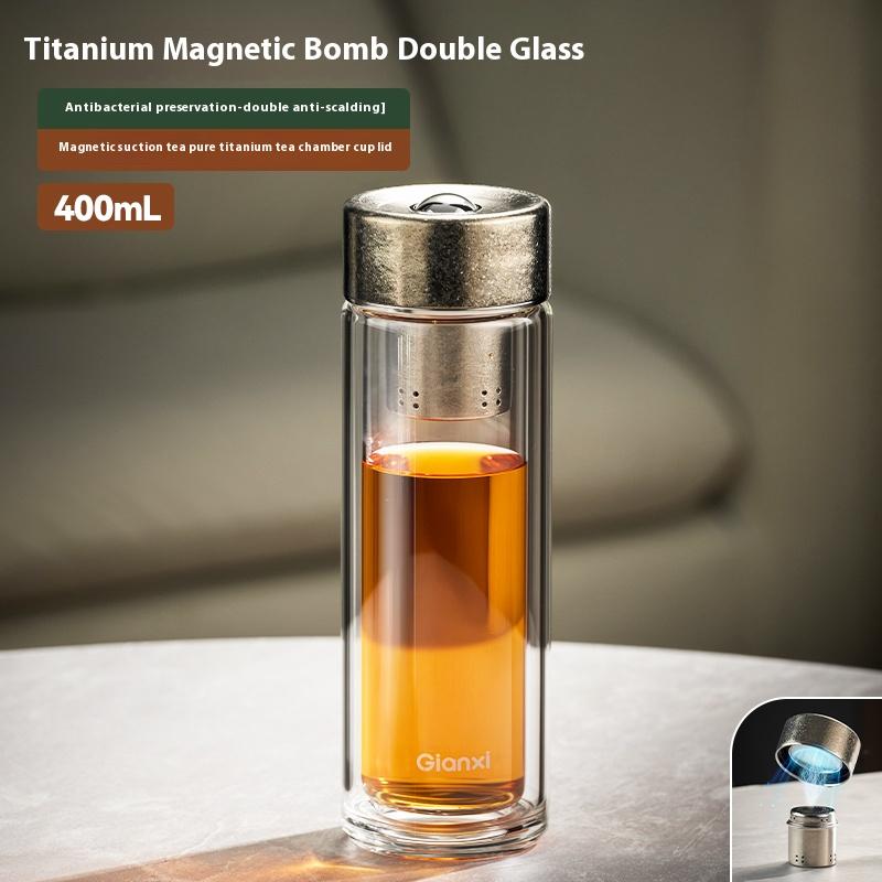 Gianxi Pure Titanium Magnetic Tea Separation Glass Cup For Men'S High-End Magnetic Bubble Tea Cup Glassware  Glass Bottle
