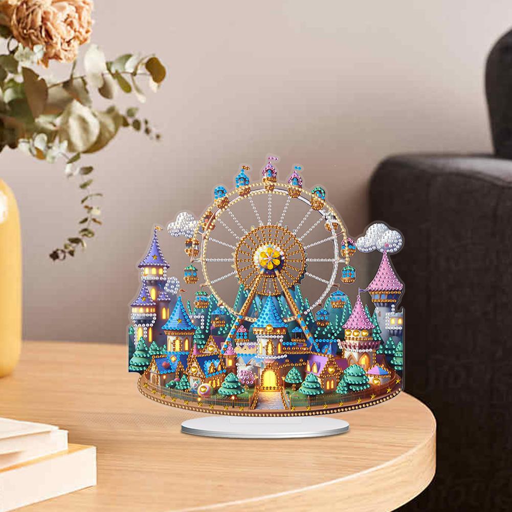 Acrylic 2D Flat Print Castle Ferris Wheel DIY Diamond Painting Tabletop Ornaments Kit Table Top Diamond Painting Ornament Kits