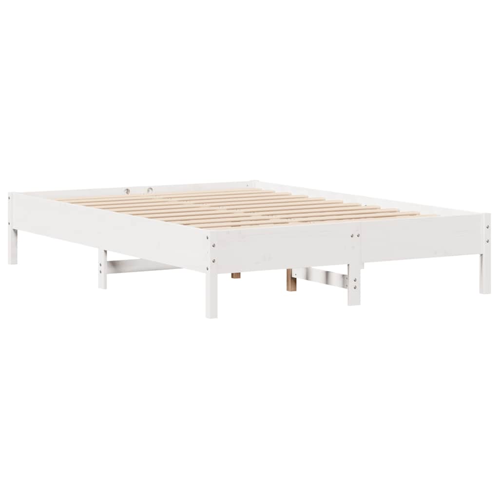 Vidaxl Bed With Shelf, Without Mattress, White, 160X200 Cm, Pine