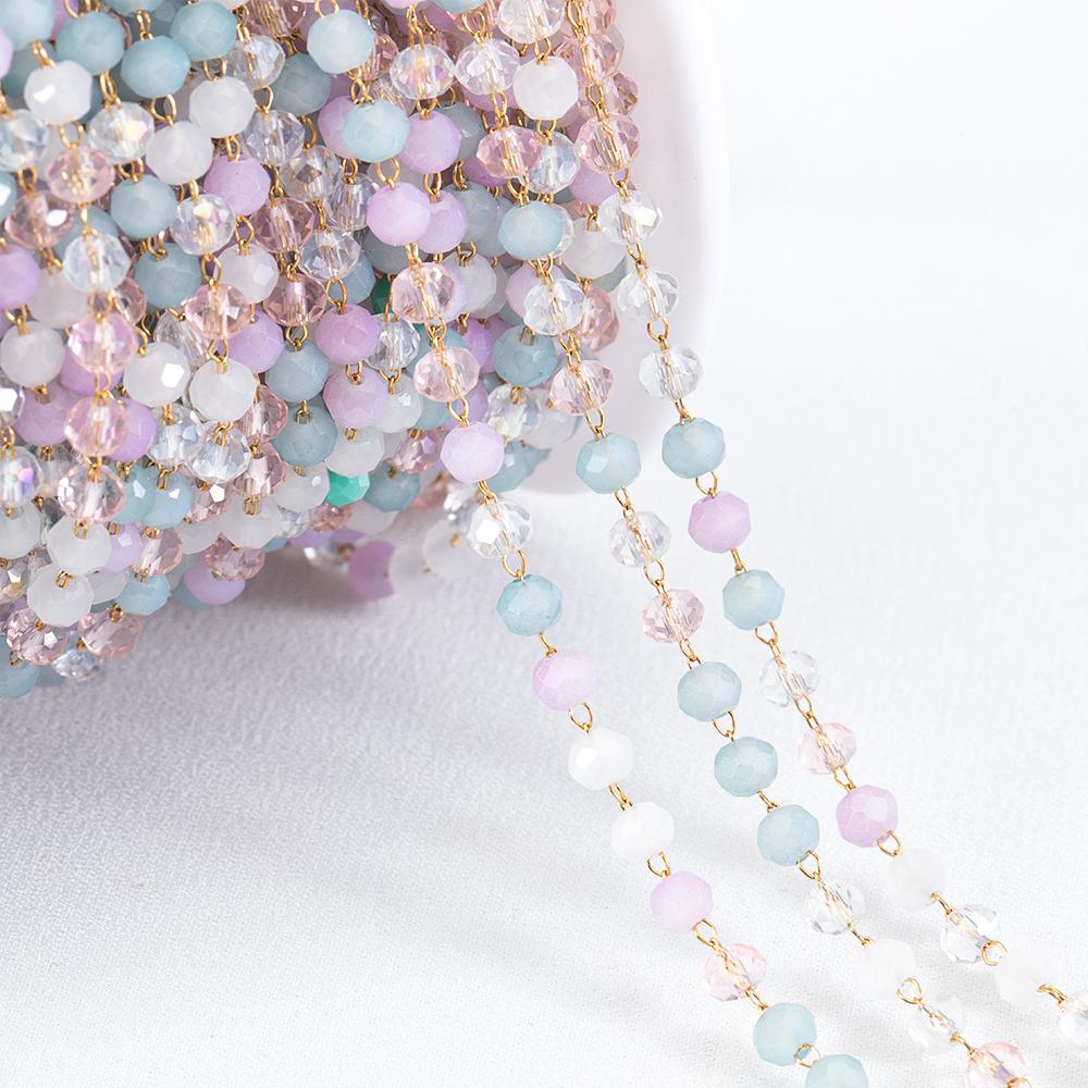 1Meter Colorful Glass Ball Beaded Chain Crystal Beads Necklace Body Chain Accessories for Jewelry Making Components DIY Supplies