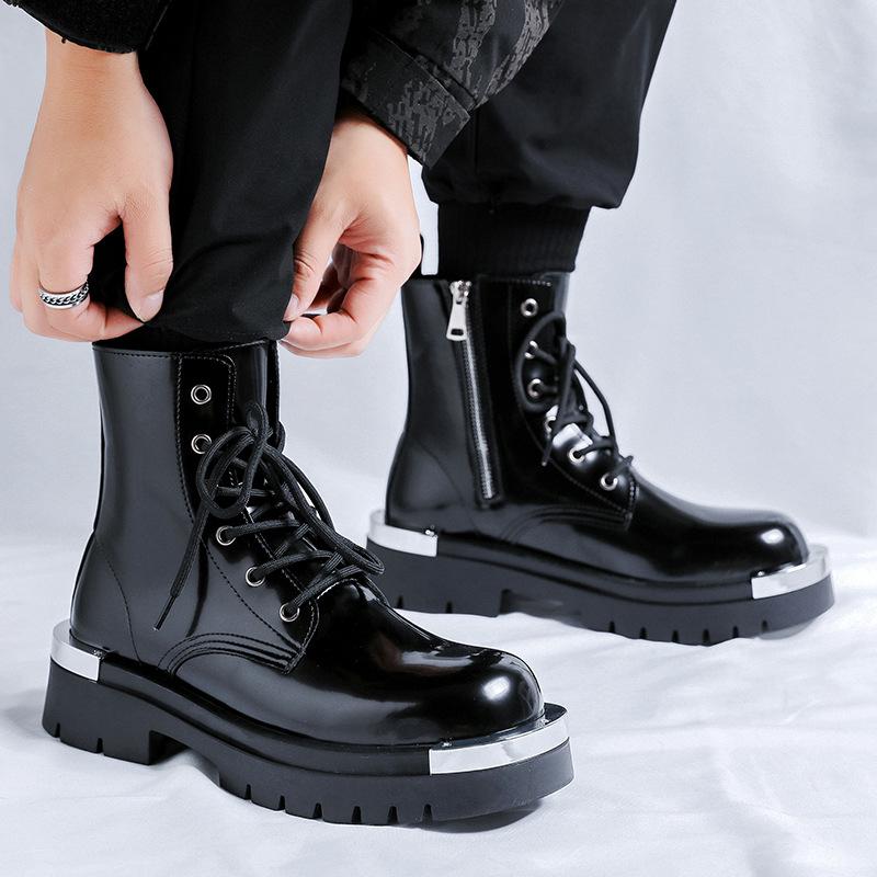 Mens Fashion High Motorcycle Boots  Designer Original Leather Shoes Cowboy Platform Boot Handsome Long Knight Botas Hombre