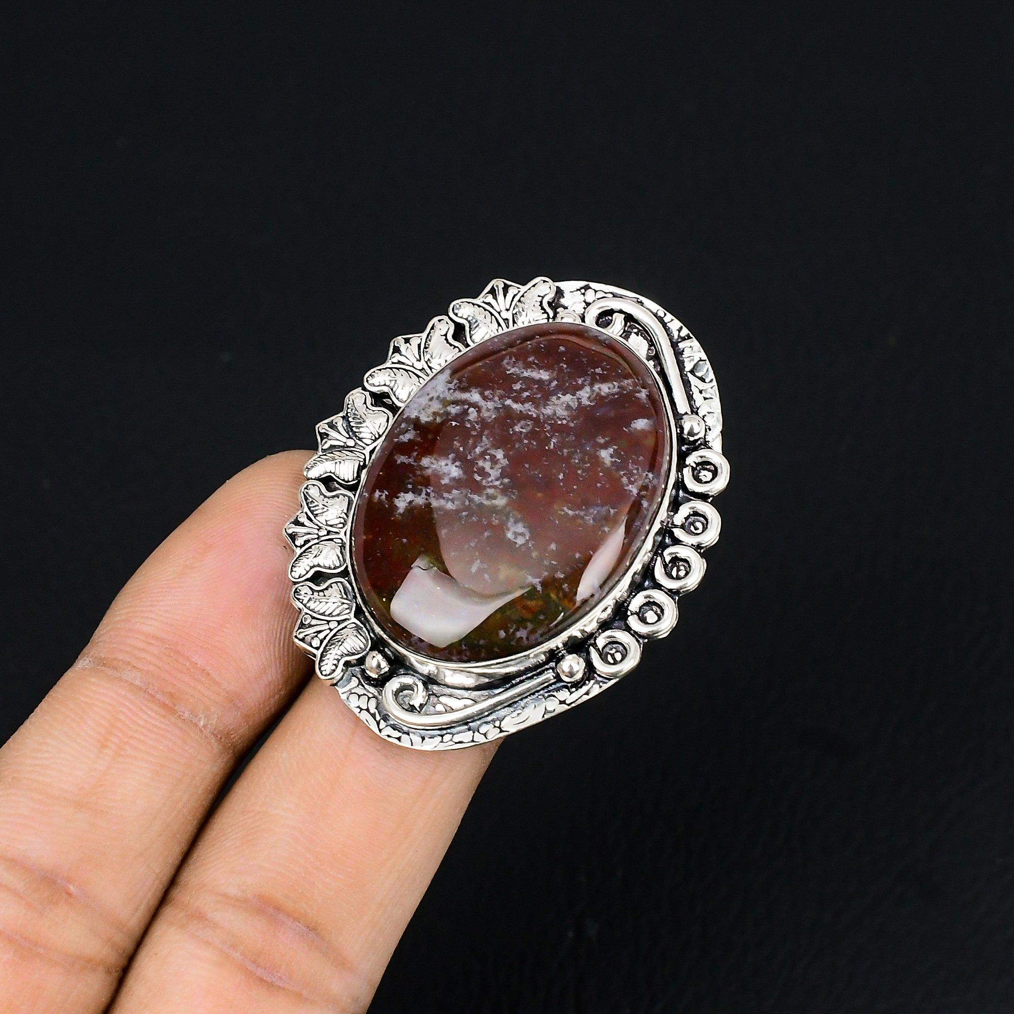 

Natural Bloodstone Gemstone Multi Stone Ring Size 6.5 925 Silver For Women 6.5