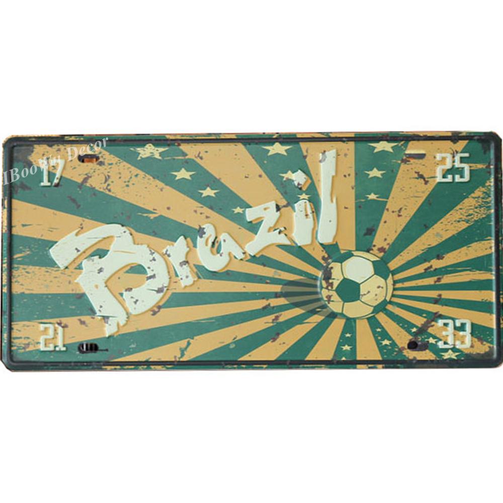 Vintage Brazil Car Number Poster License Plate Popular City Brazil National Flag Retro Tin Signs Home Decor Stickers 15x30cm