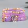 Bohemian Beaded Bracelet Set with Rectangular Tassel Pendant