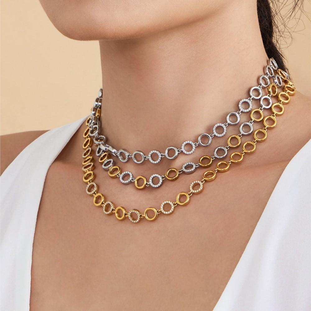 3 Models Zircon Circle Link Chain Necklace Bracelet In Stainless Steel 18k Gold Filled Necklaces Matching Bracelets For Women