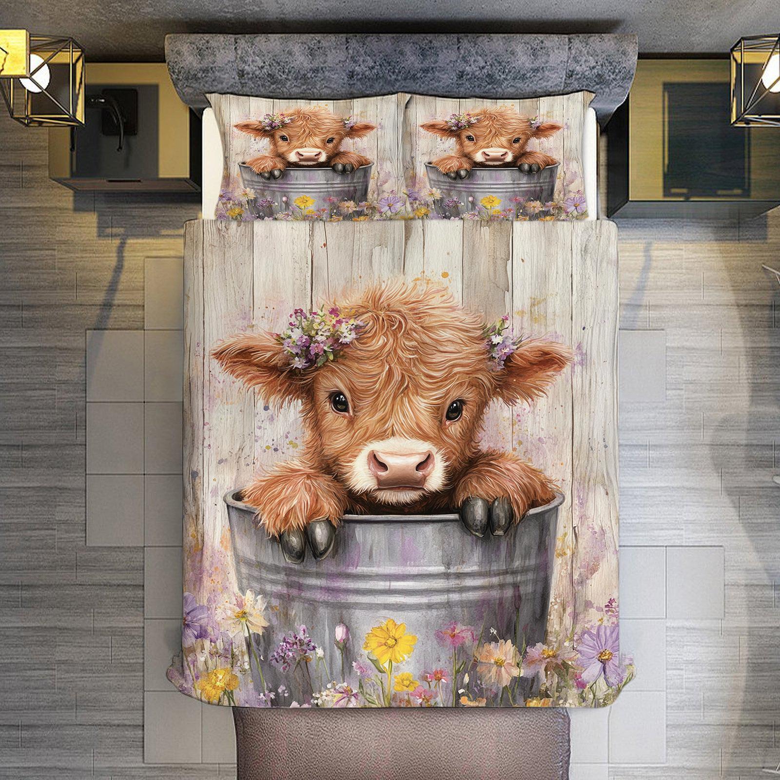 

Tem Cute Calf Digital Printing Quilt Set Three-Piece Home Textile Kit 70 * 133cm (and 75cm * 50cm)