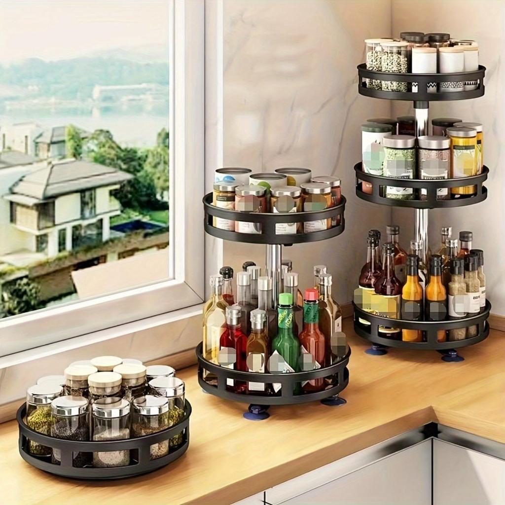 360 Degree Rotating Kitchen Spice Rack Storage Organizer Oil Salt Sauce Vinegar Bottle Holder