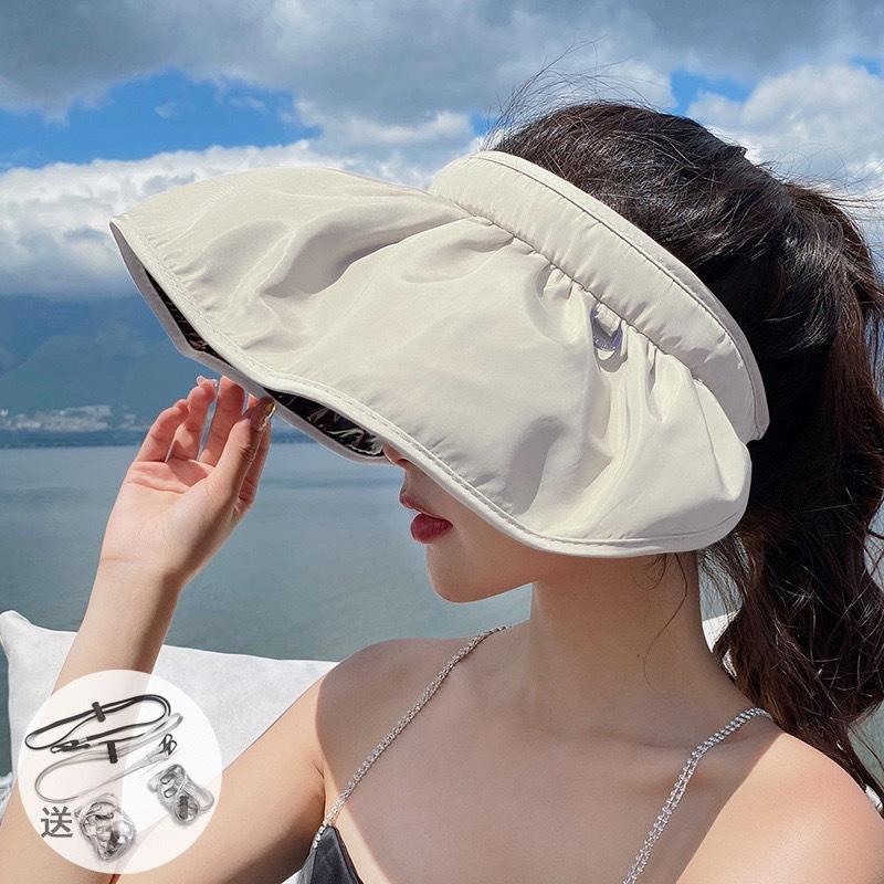 Wholesale Sun Hat Women's Summer Big Brim Cycling UV Protection Empty Top Sun Hat Foldable Face Cover Sun Protection