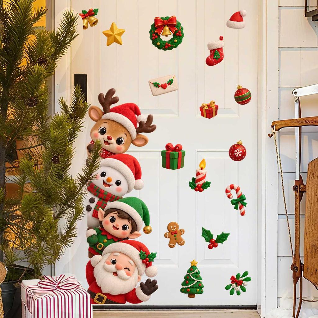 Cute Cartoon Christmas Character Wall Stickers for Bedroom Wall To Enhance Festive Atmosphere and Decoration Pictures