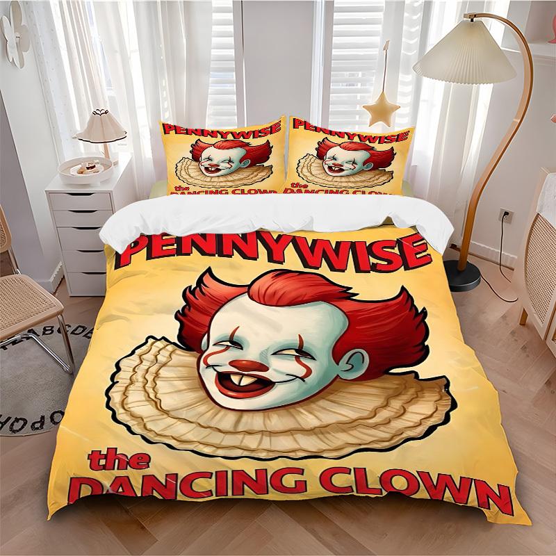 

3pcs It Clown Bedding Set, Soft Polyester Duvet Cover and Pillowcases Machine Washable Seasons all suitable 15 135x200cm