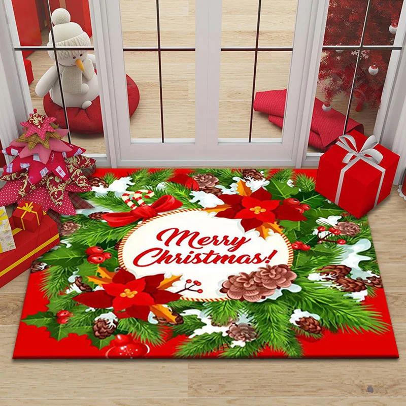 Merry Christmas Santa Claus Home Entrance Decoration Carpet Door Mat Non-Slip Hallway Bedroom Bathroom Mat Living Room Rugs