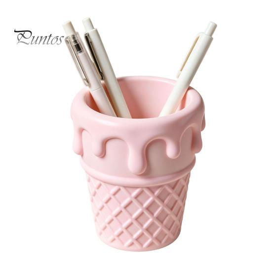 Langlebiger Stiftehalter 3D-gedruckter Eiswaffel-Halter, Waffelbasis und Tropfen Niedlicher Schreibwarenhalter Oberer Schreibtisch-Organizer, Multifunktionaler Bleistift rosa
