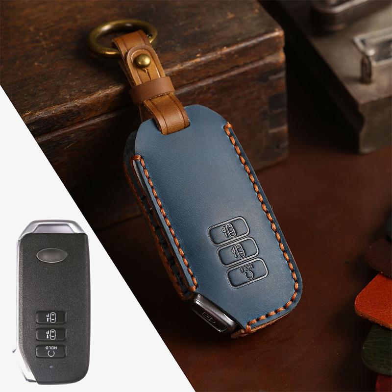 Car Key Case Cover Genuine Leather Keychain Accessories for Kia Ev6 Seltos K5 Sorento Mq4 7 Button Keyring Holder Shell