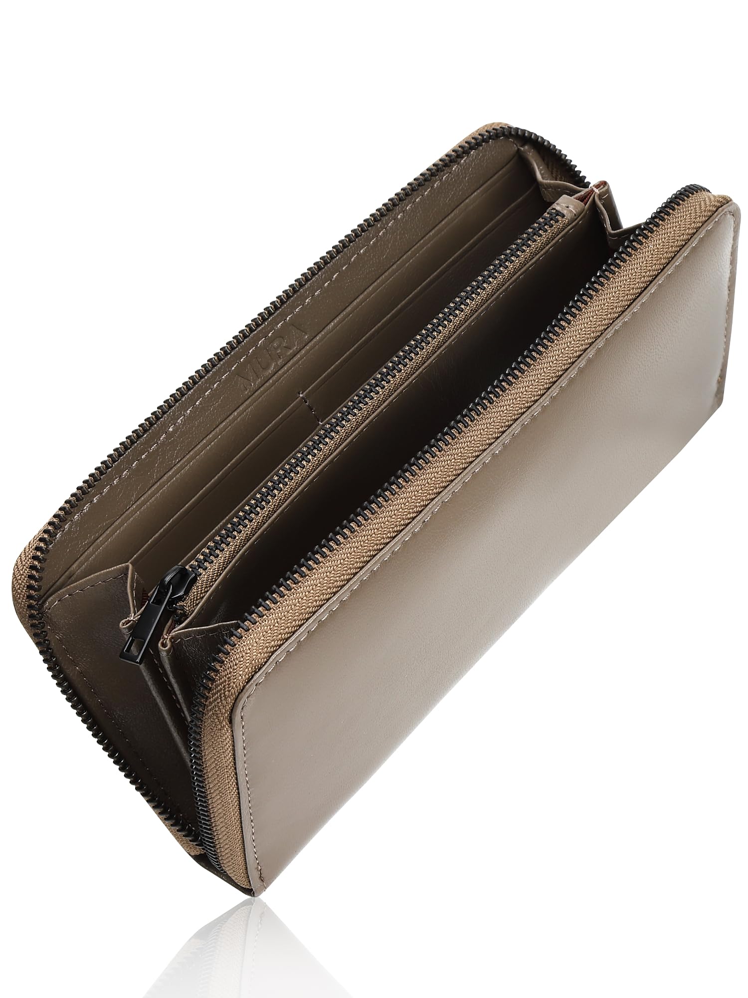 

Round Zipper Goat Leather Long Wallet with Skimming Prevention Function [Mura] Men s (Greige)