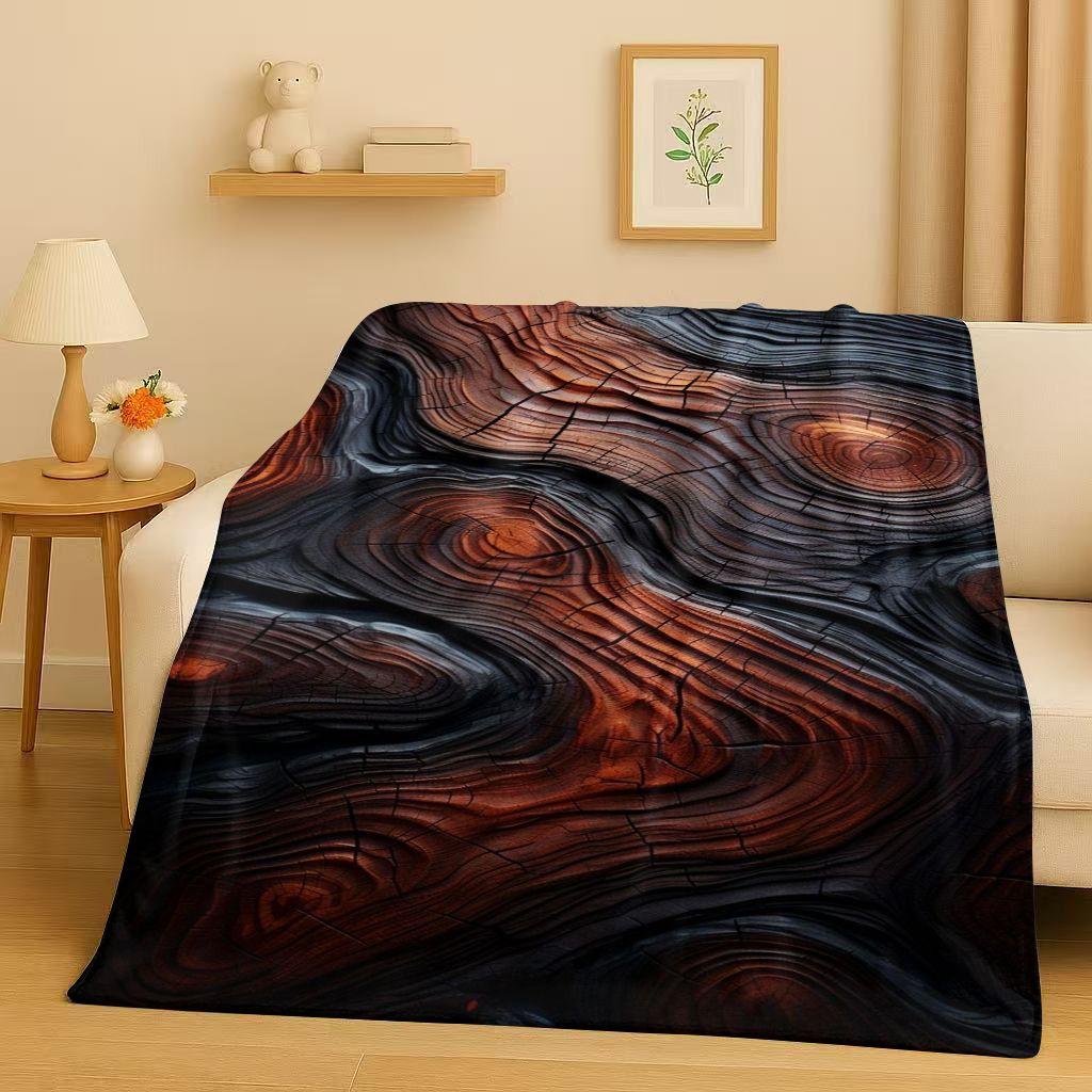 HD Retro Wood Grain Tree Growth Ring Brown Gray Flannel Blanket,Ultra Soft Plush Throw for Home Bedroom Bed Sofa Cover Gift Kid