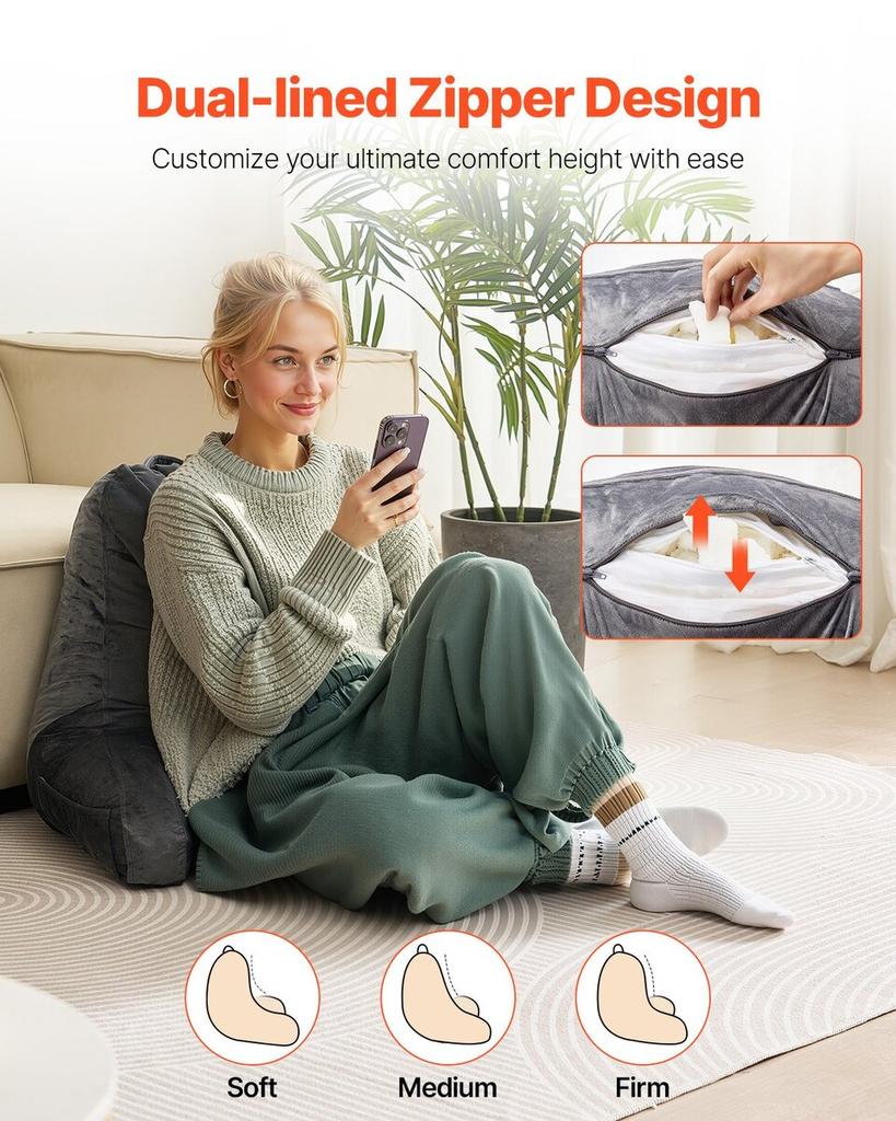 Reading Pillow Large Size Bed Pillow with Shredded Memory Foam Washable