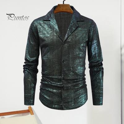 Club Performance Shirt Reverskragen Einreihig Glänzende Oberfläche Aufmerksamkeit erregend Party Nachtclub Tanz Canival Shirt Mittellanges Cardigan Shirt
