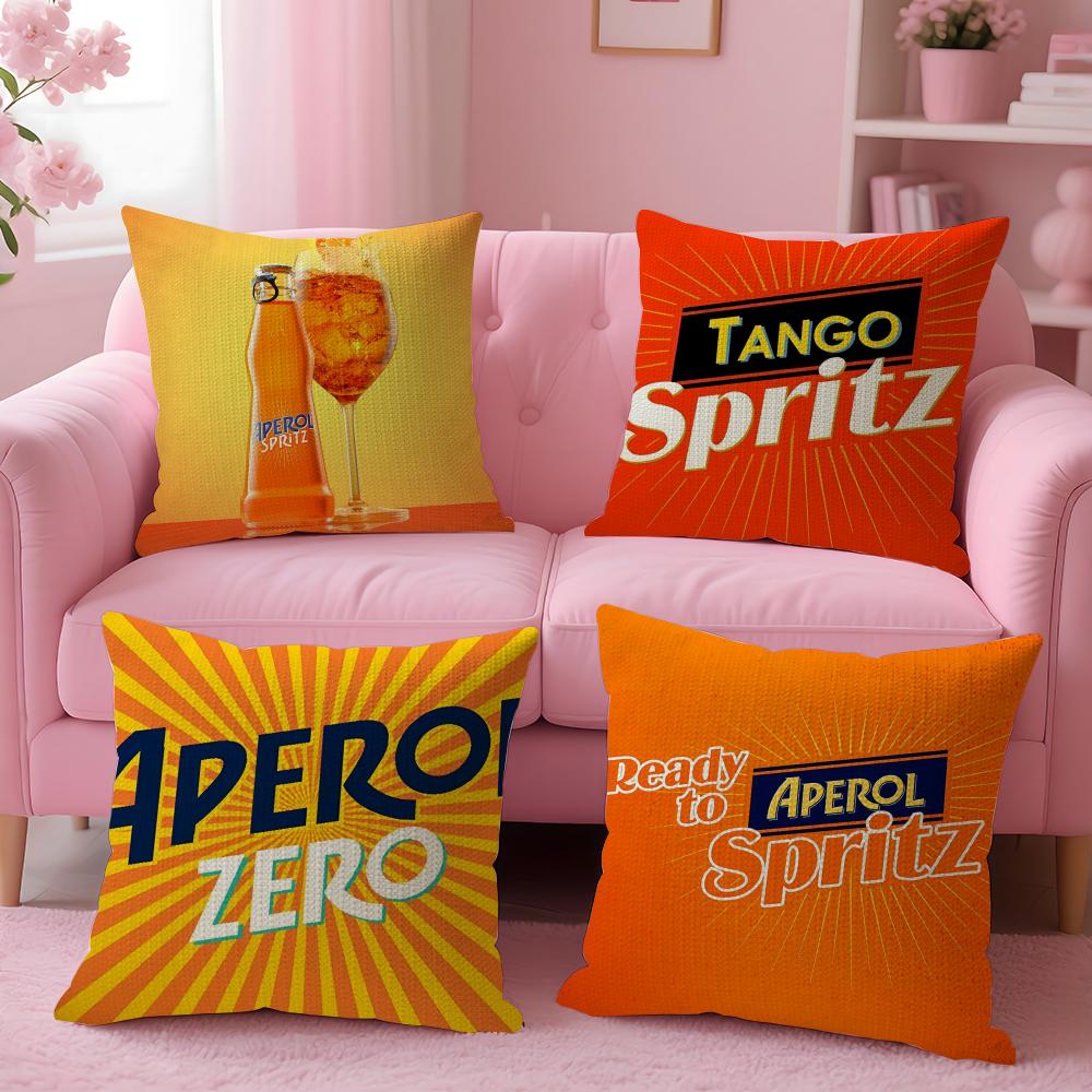 A-Aperol Logo Cushion Cover Natural Linen Organic Fabric Double-Sided Printing Sofa Home Decor Gift Pillow Cover